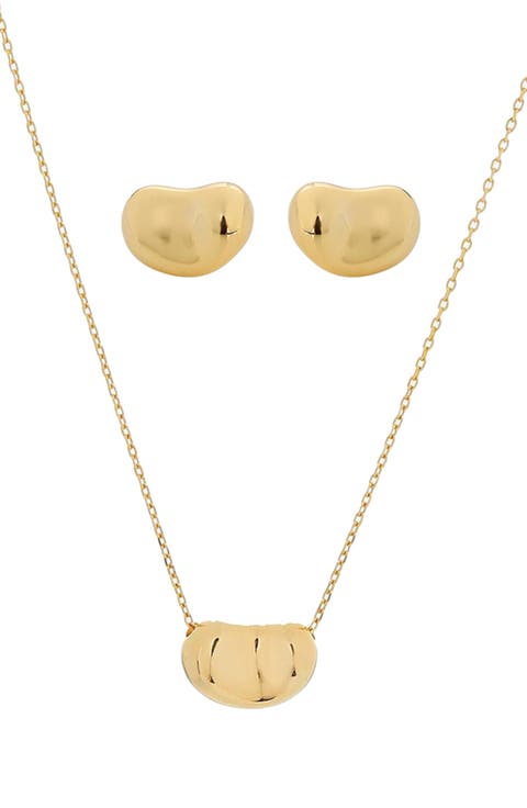 Sterling Silver 18k Gold Plated Alexandra Necklace & Earring Set Trendy Gift