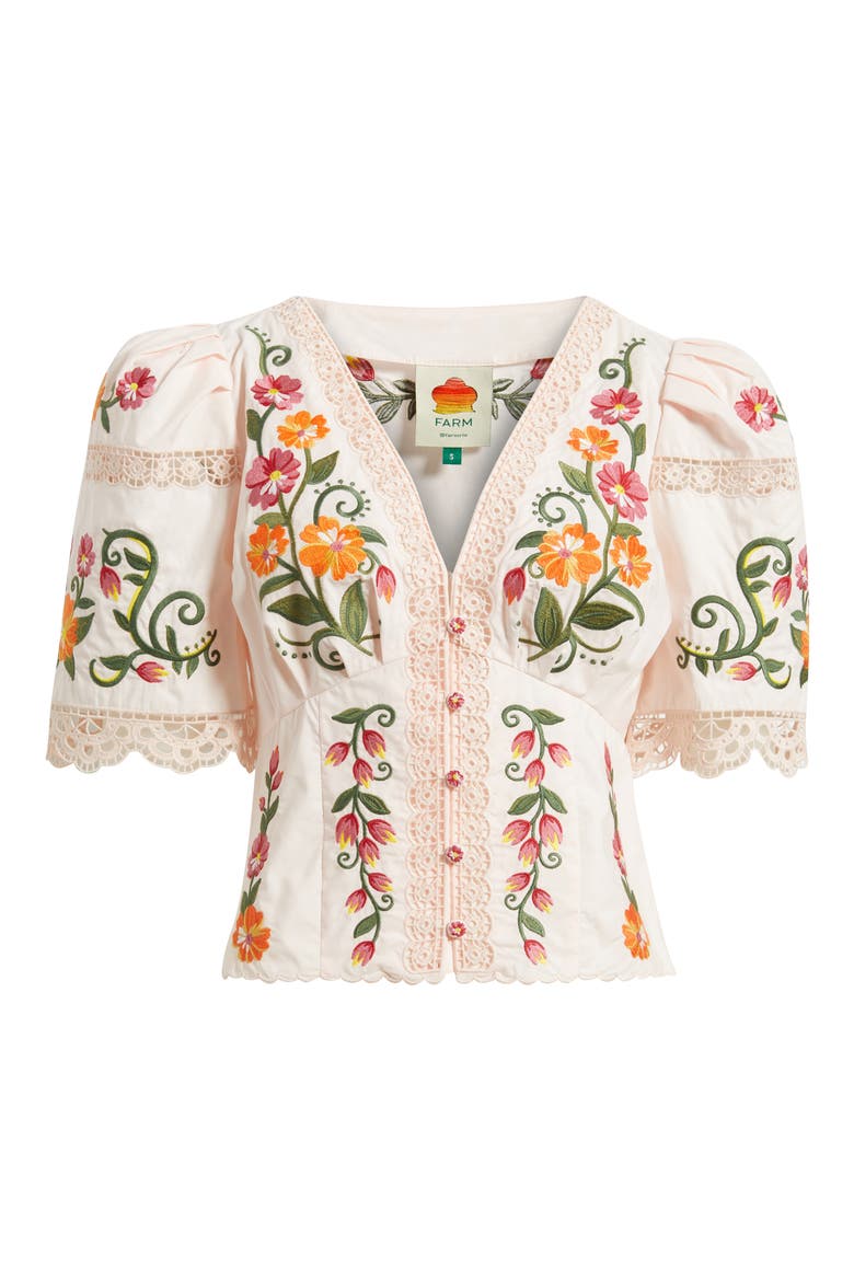 Floral Embroidered Cotton Top, Alternate, color, IVORY/ PINK