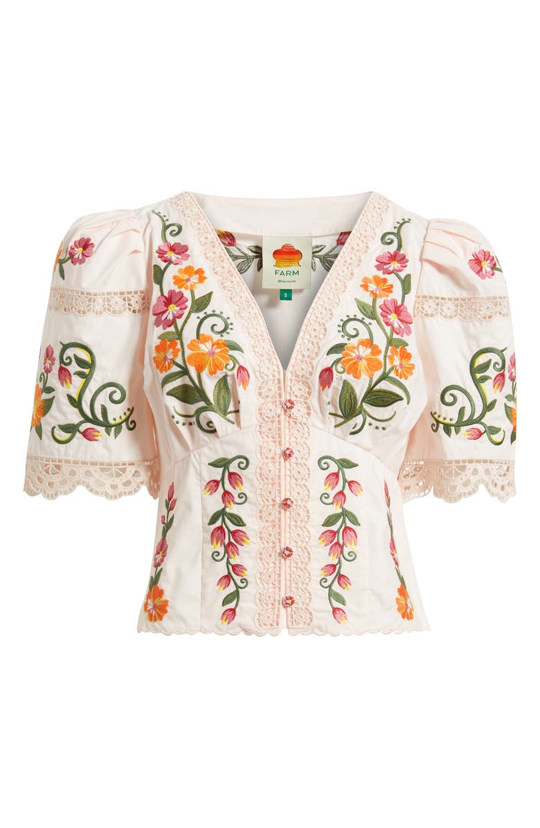 FARM Rio Floral Embroidered Cotton Top, Main, color, Ivory/ Pink
