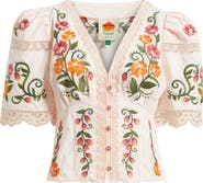 FARM Rio Floral Embroidered Cotton Top