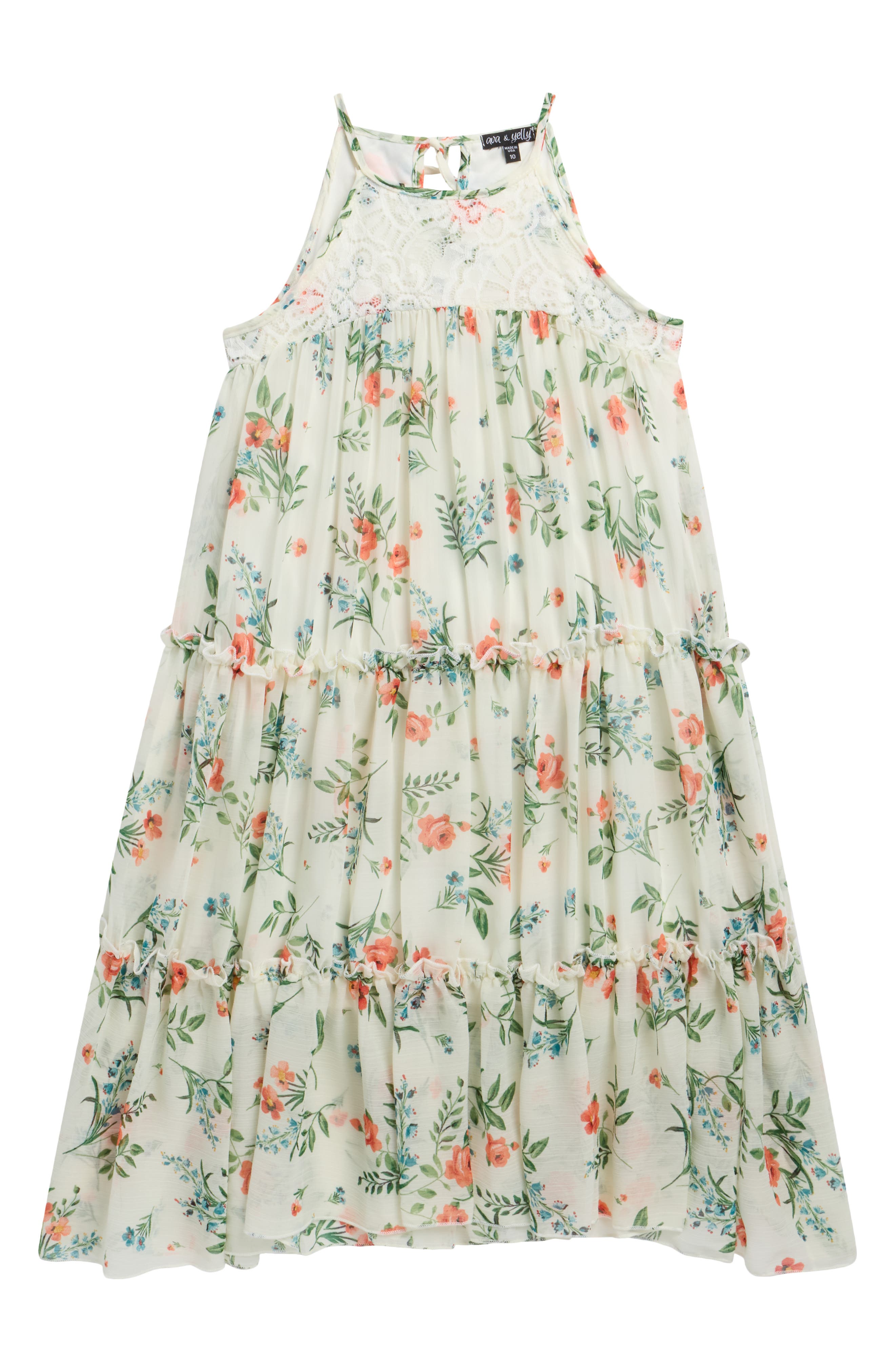 Kids' Floral Lace Bodice Trapeze Dress