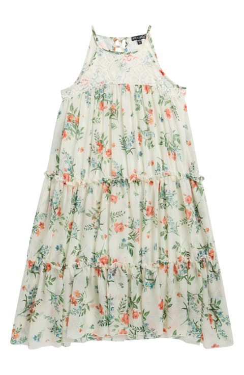 Kids' Floral Lace Bodice Trapeze Dress