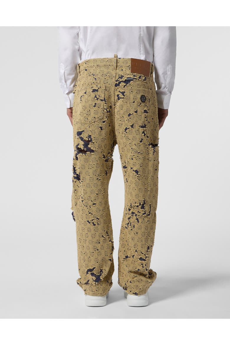 Destroyed Beach Boy Fit Jeans Monogram Men, Alternate, color, beige