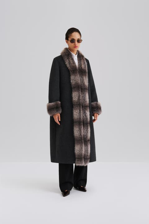 Anouk Yve Faux Fur Wool Coat