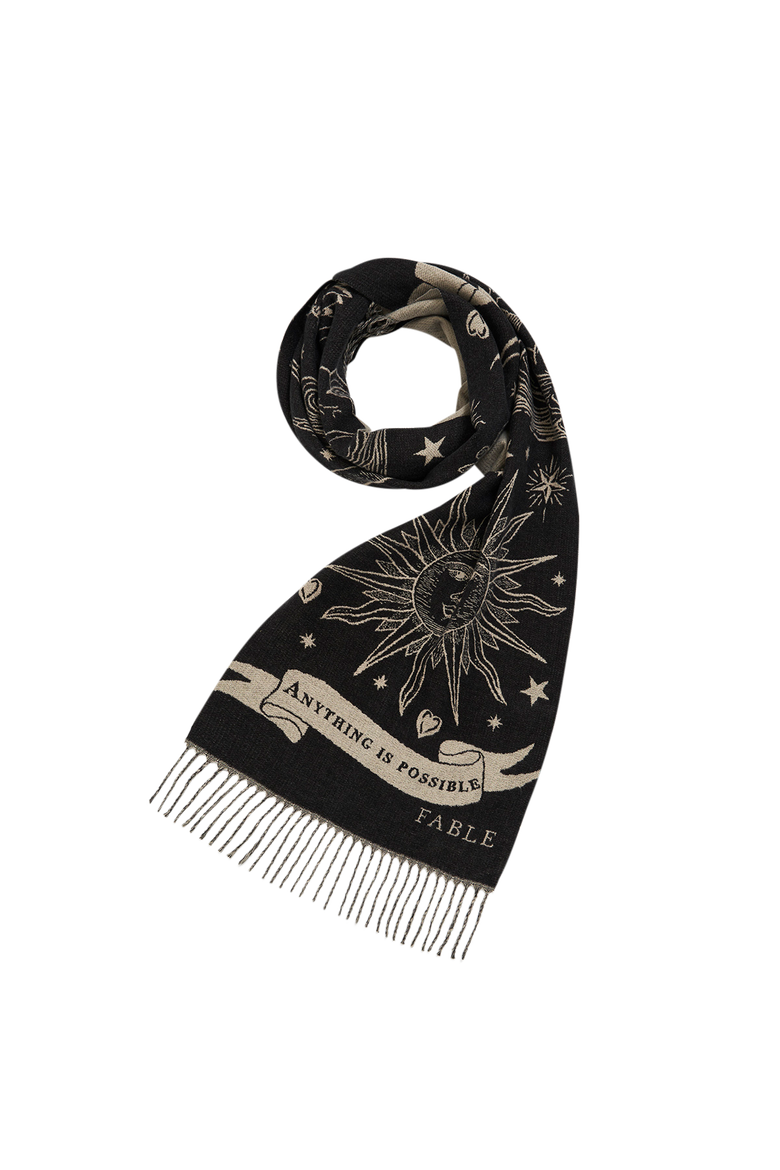 Freya Celestial Jacquard Scarf, Alternate, color, Black
