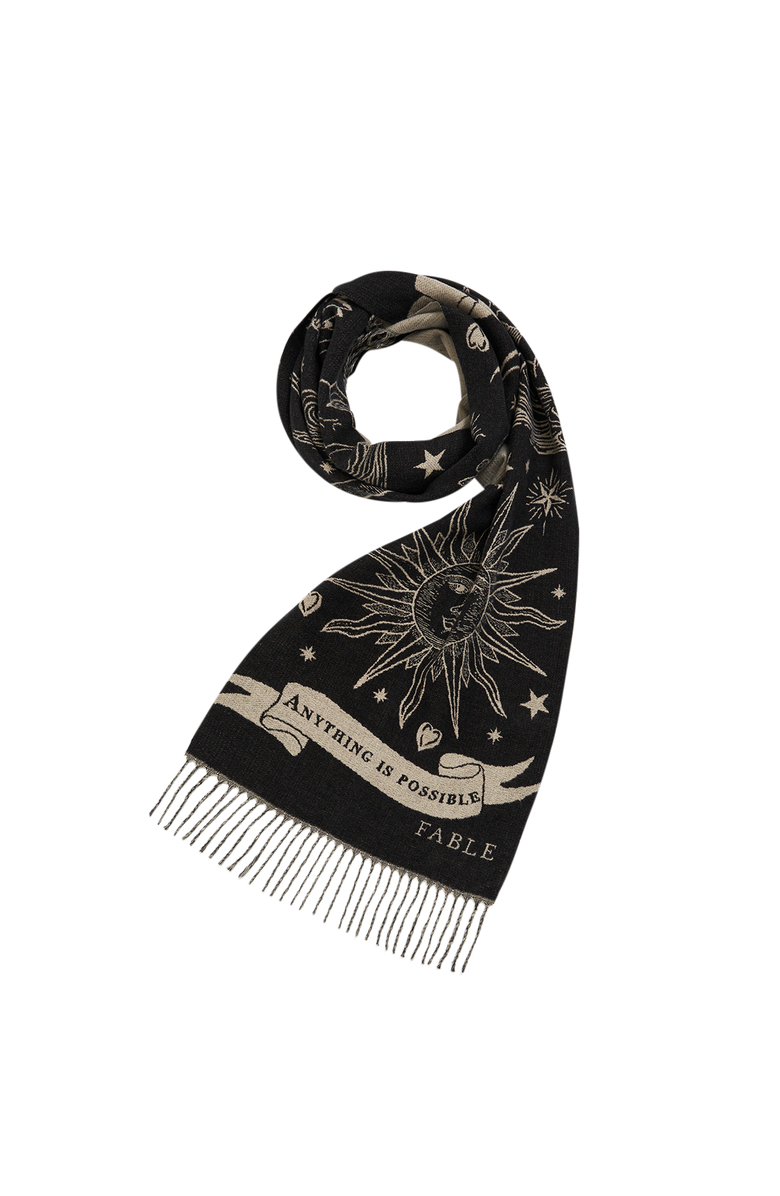 Fable England Freya Celestial Jacquard Scarf, Alternate, color, Black