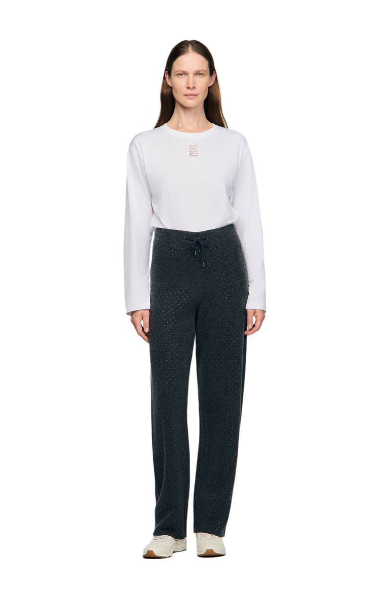 SANDRO Knit rhinestone-covered trousers, Alternate, color, Charcoal Grey