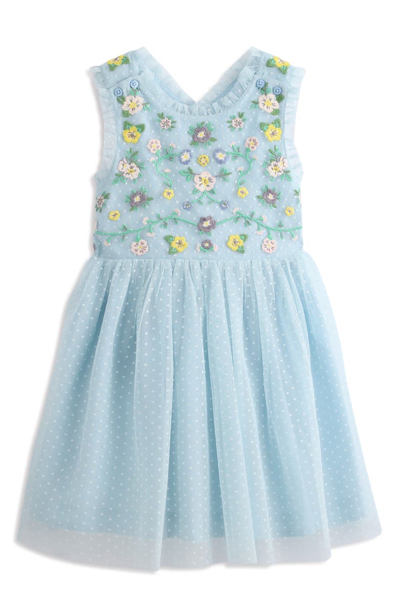 Mini Boden Kids' Embroidered Swiss Dot Tulle Dress, Main, color, 