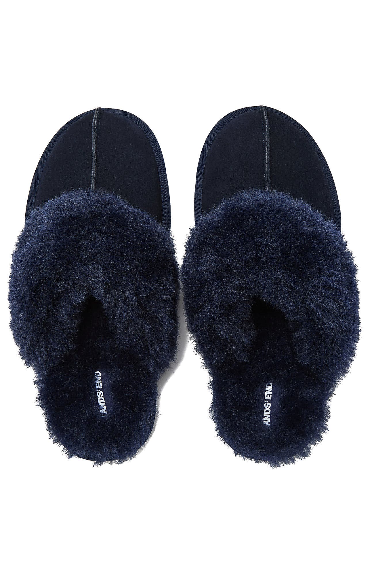 Suede Furry Lined Indoor Outdoor Slippers, Alternate, color, Deep Sea Navy