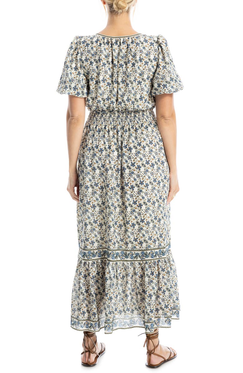 MAX STUDIO Bubble Sleeve Tiered Maxi Dress, Alternate, color, Cream/ Sky Floral Swing Vines