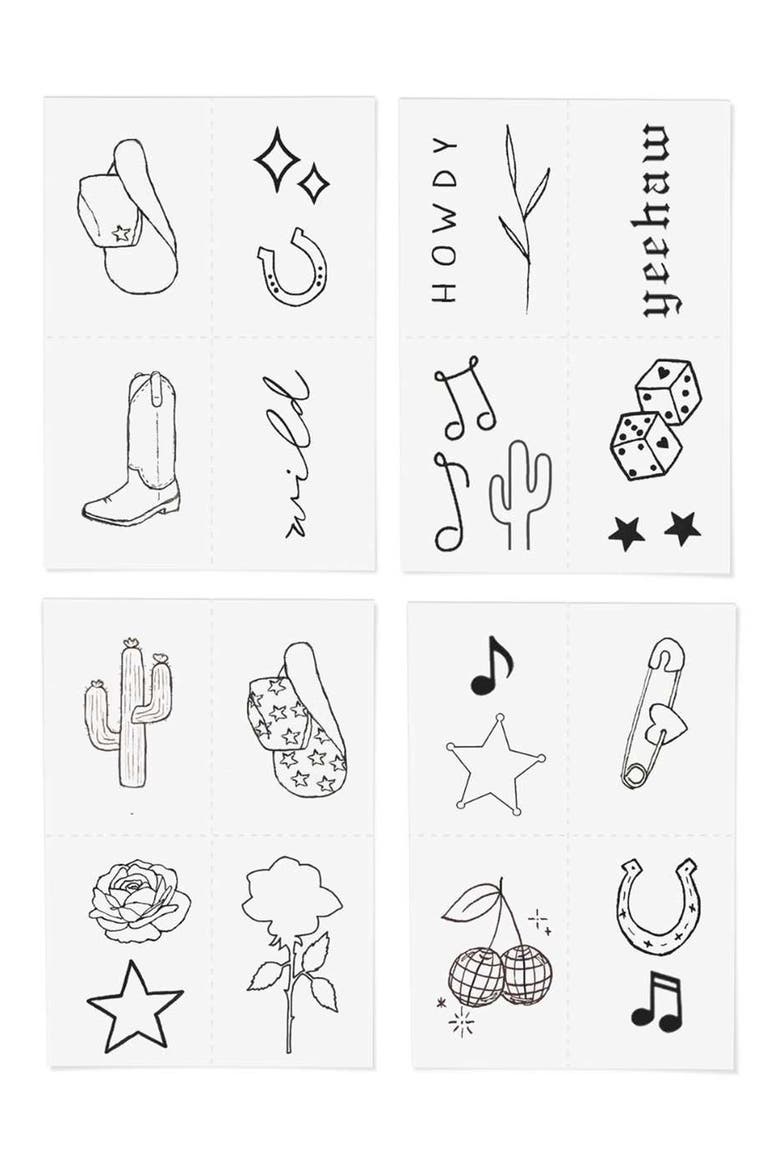 Disco Cowgirl Temporary Tattoos, Alternate, color, BLACK