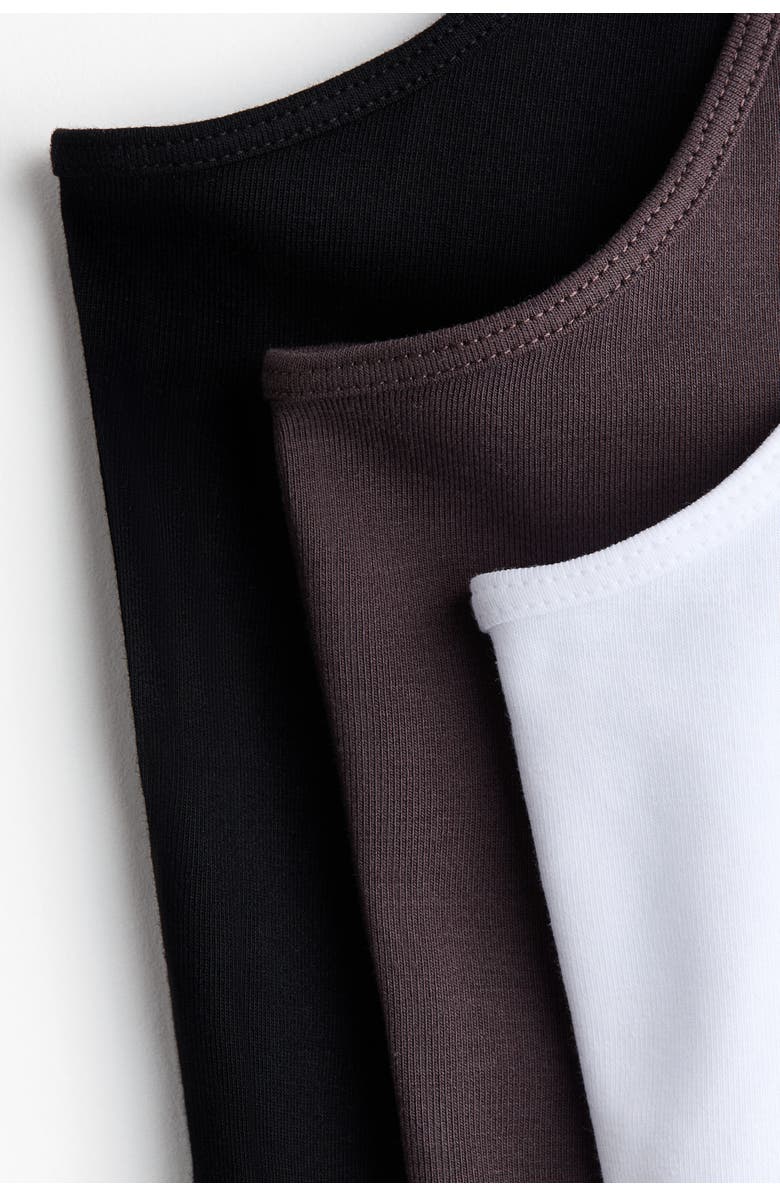 H&M 3-pack Cotton Strappy Tops, Alternate, color, White/Dark Brown/Black
