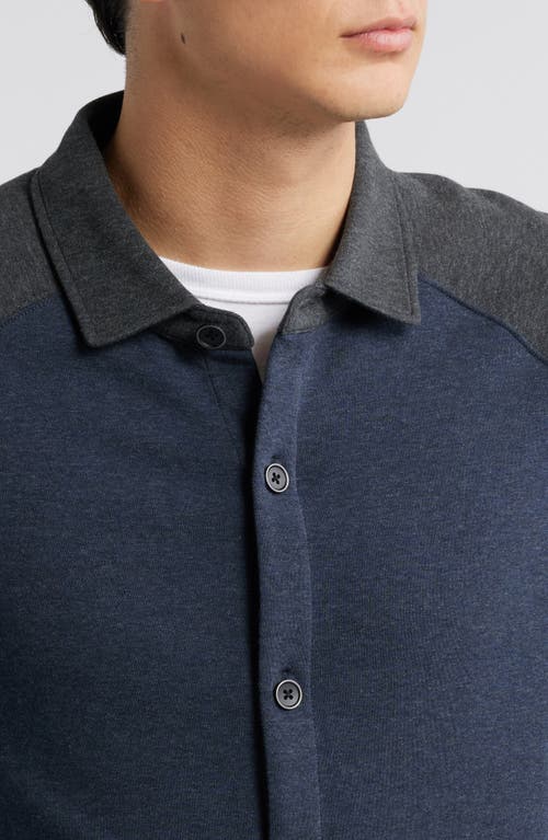 Robert Barakett Paolo Varsity Heathered Cotton Knit Button-up Shirt In Charcoal