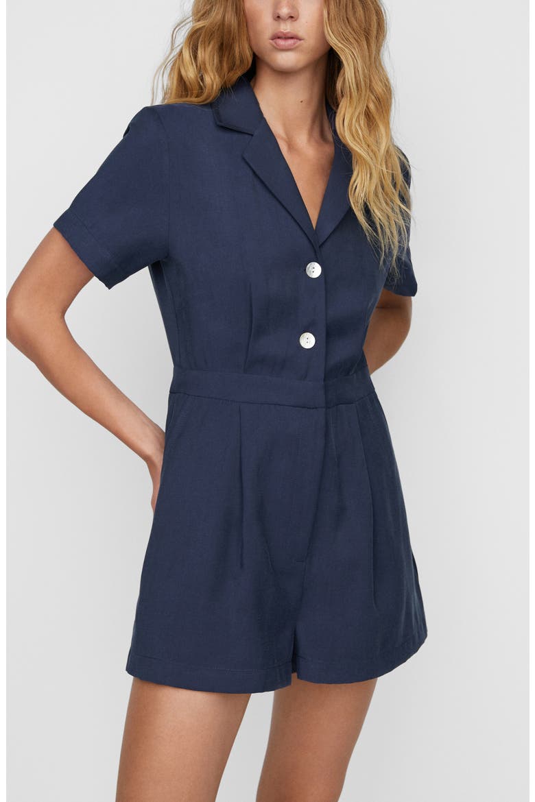 Notched Collar Romper, Alternate, color, NAVY