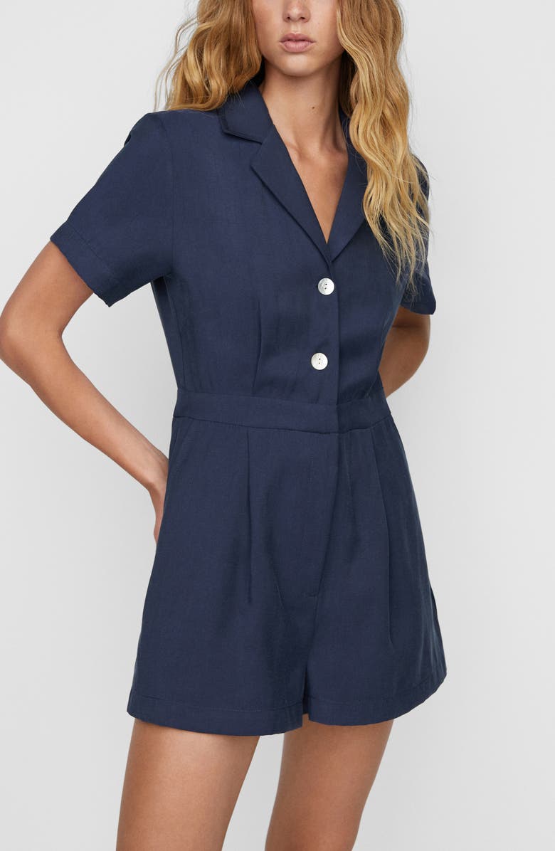 MANGO Notched Collar Romper, Alternate, color, 