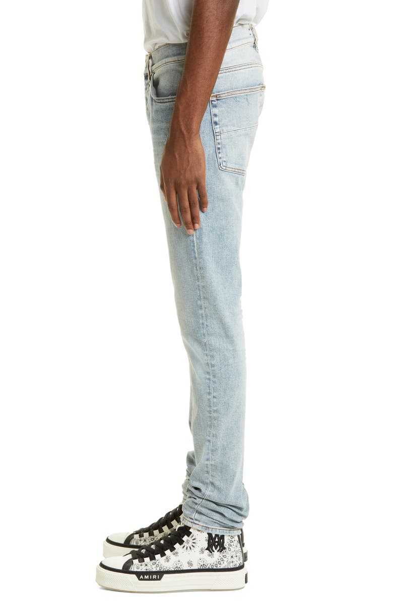 AMIRI Stack Distressed Slim Fit Jeans, Alternate, color, Stone Indigo