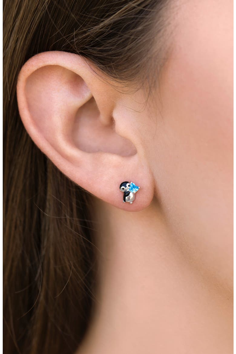 Penguin Heart Stud Earrings, Alternate, color, SILVER