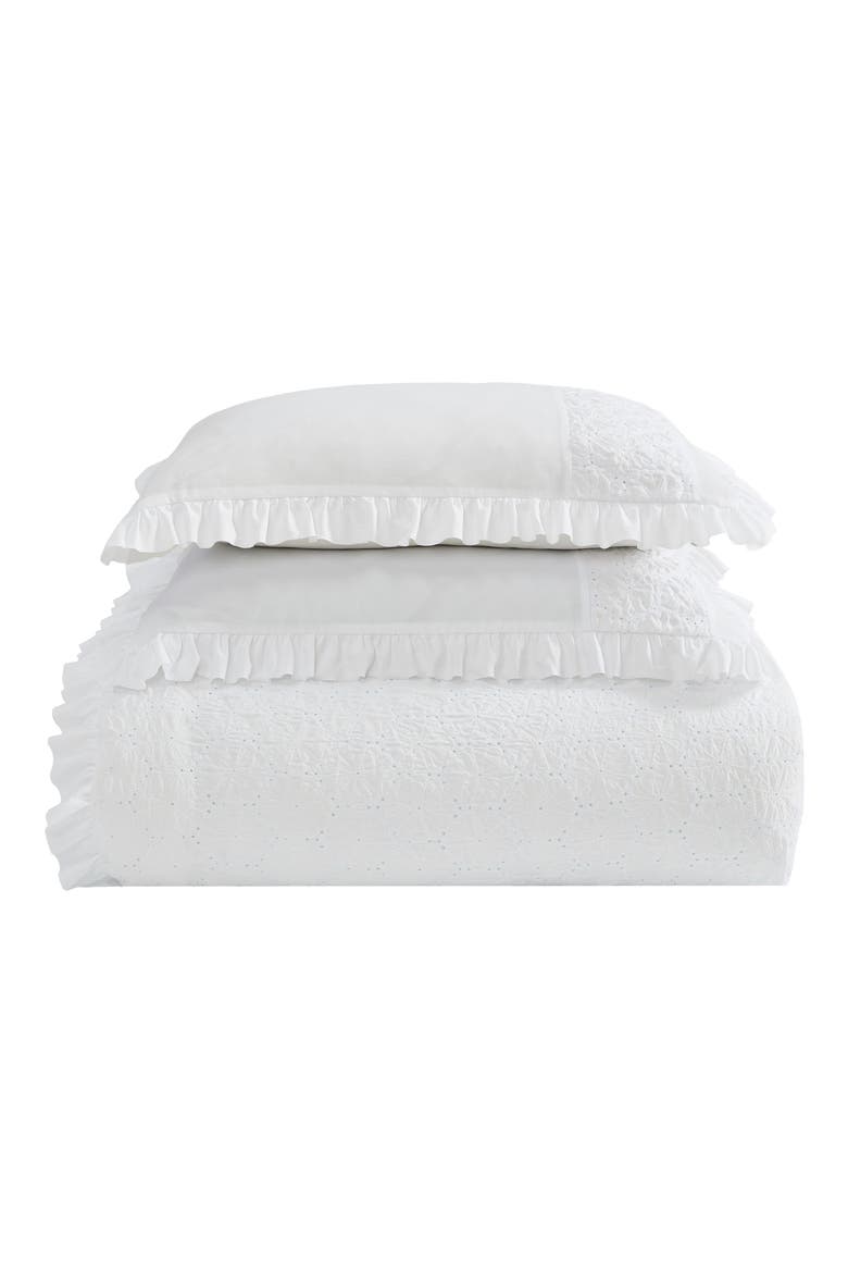 Eyelet Ruffle Microfiber Comforter & Sham 3-Piece Set, Main, color, WHITE