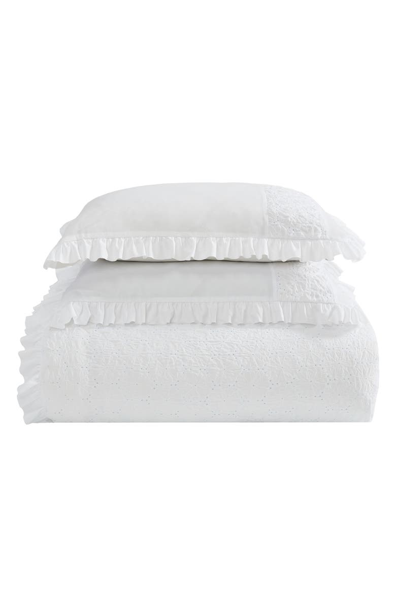 Laura Ashley Eyelet Ruffle Microfiber Comforter & Sham 3-Piece Set, Main, color, White