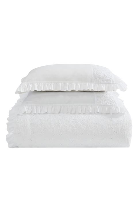 Eyelet Ruffle Microfiber Comforter & Sham 3-Piece Set