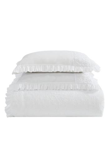 Laura Ashley Eyelet Ruffle Microfiber Comforter & Sham 3-piece Set In White