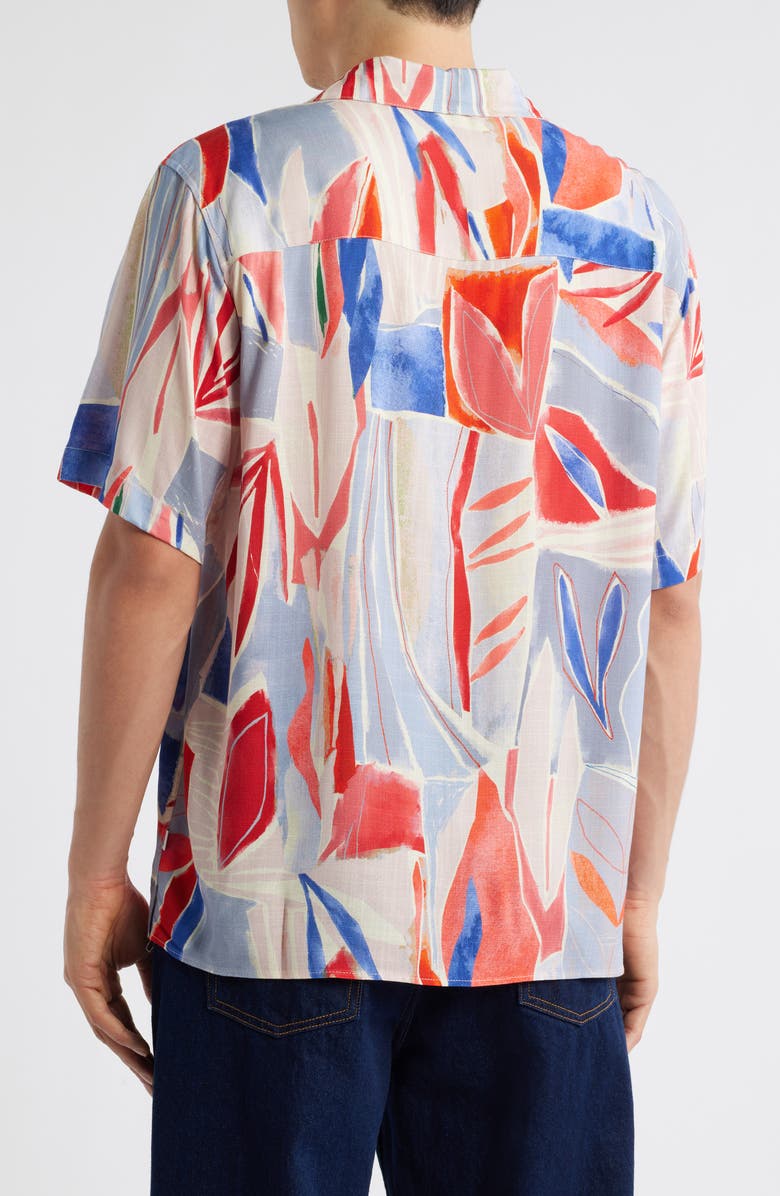 Wax London Didcot Leaf Print Camp Shirt, Alternate, color, Blue / Pink