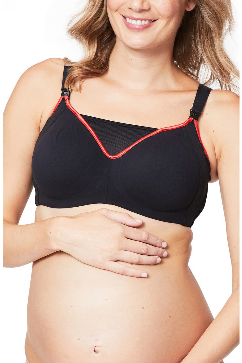 Orange Zest Contour Underwire Nursing Sports Bra, Main, color, BLACK