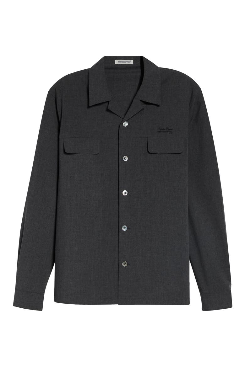 Logo Embroidered Long Sleeve Camp Shirt, Alternate, color, CHARCOAL