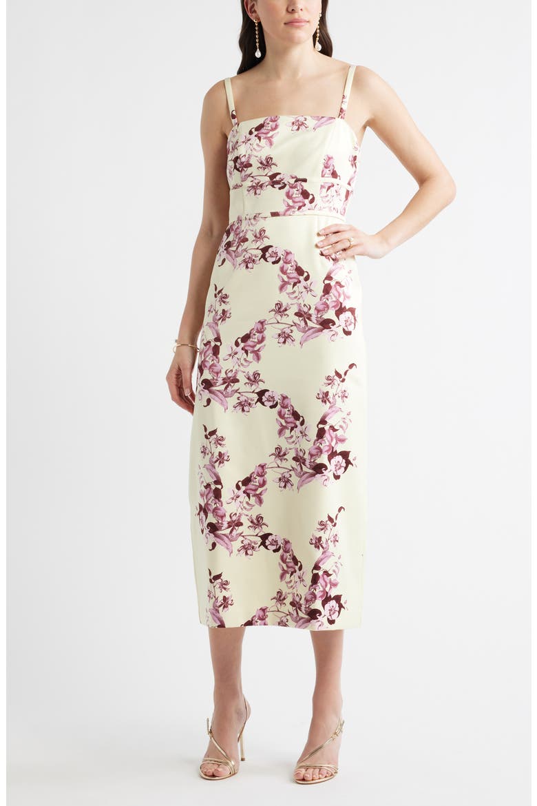 Column Cocktail Dress, Main, color, YELLOW- PURPLE JESSICA FLORAL