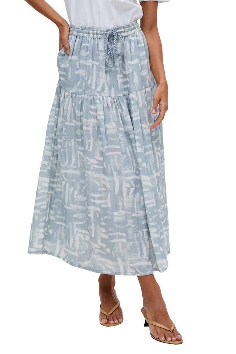 Bonnie Shirred Waist Warhol Print Midi Skirt, Alternate, color, Sky Blue
