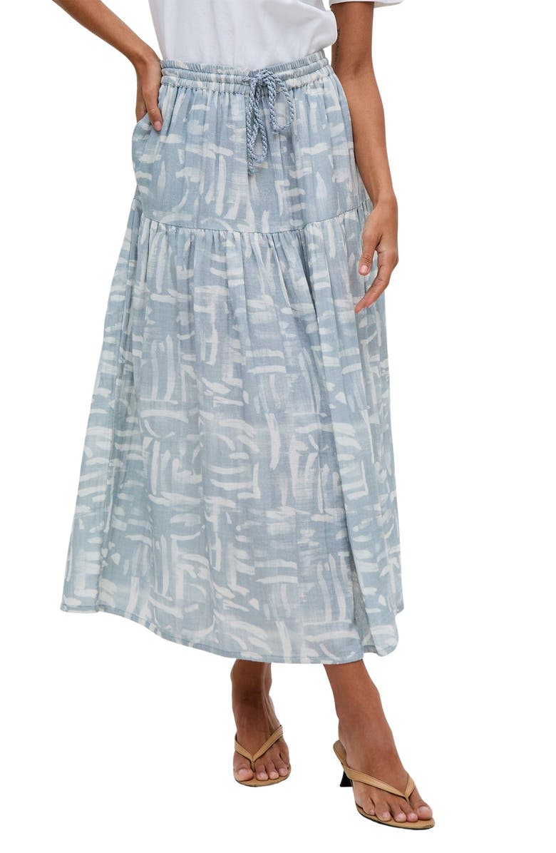 Raffya Bonnie Shirred Waist Warhol Print Midi Skirt, Alternate, color, Sky Blue