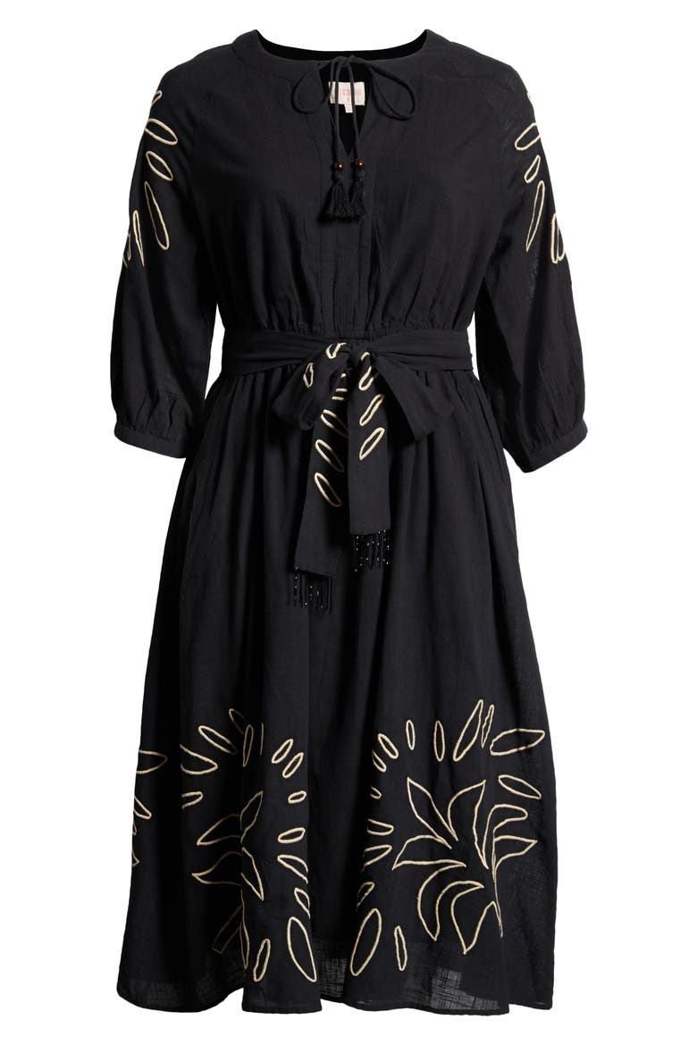 Eliza Embroidered A-Line Dress, Alternate, color, BLACK