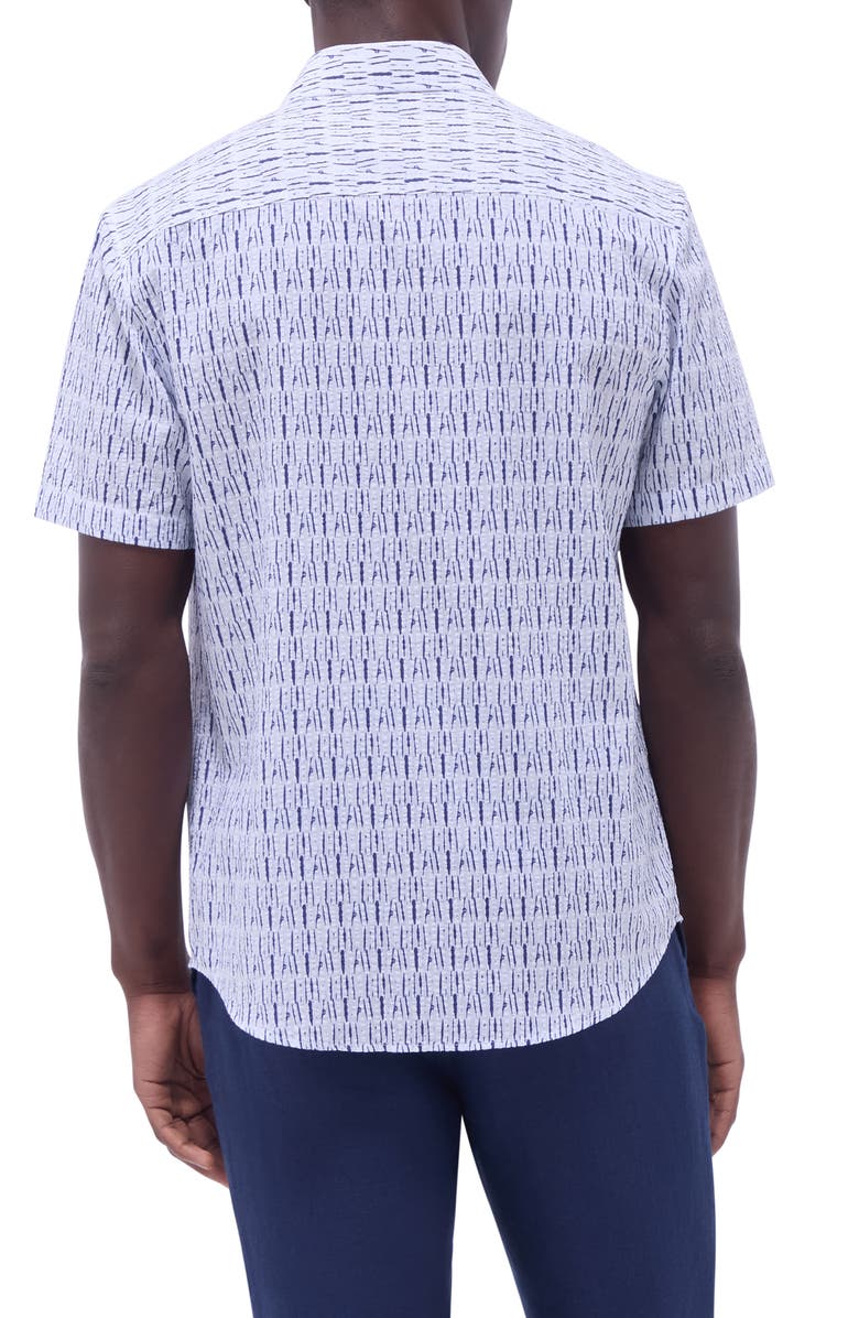 Bugatchi Orson Broken Stripe Short Sleeve Cotton Seersucker Button-Up Shirt, Alternate, color, Salt