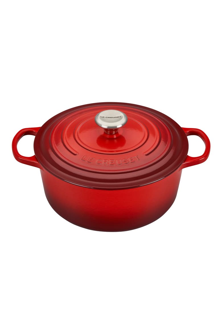 Signature 5.5-Quart Round Enamel Cast Iron French/Dutch Oven, Main, color, CERISE
