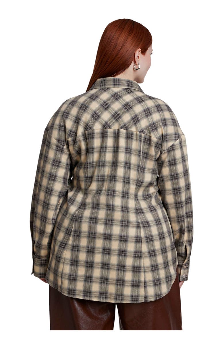Cinched Waist Plaid Flannel (plus), Alternate, color, CREAM PLAID
