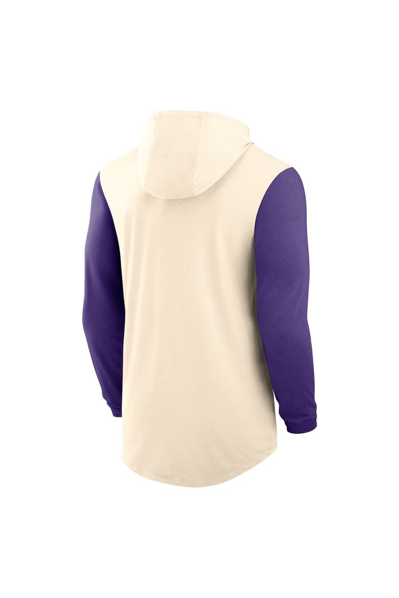Men's Nike Natural/Purple LSU Tigers Legacy Color-Block Tri-Blend Performance Long Sleeve Hoodie T-Shirt, Alternate, color, Natural