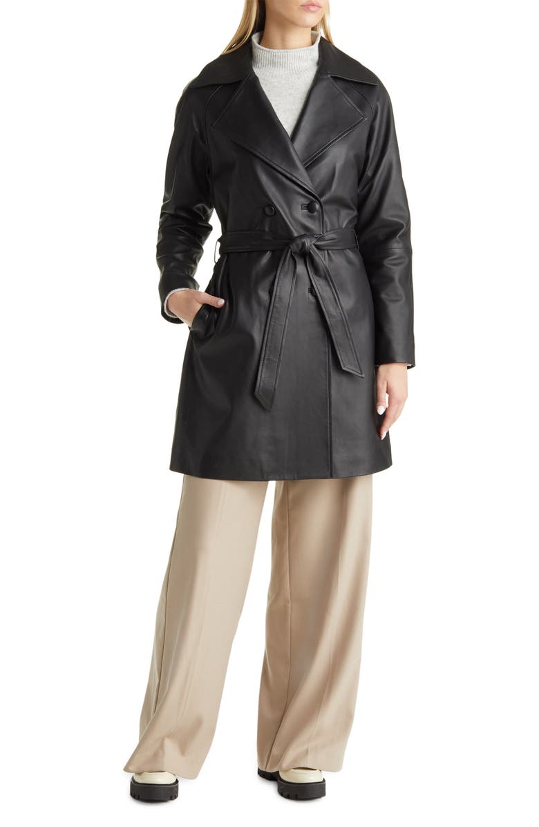 Halogen<sup>®</sup> Double Breasted Leather Trench Coat, Alternate, color, 