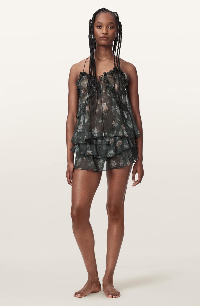 AllSaints Ruffle Silk Skort, Alternate, color, Jardinia Deep Green