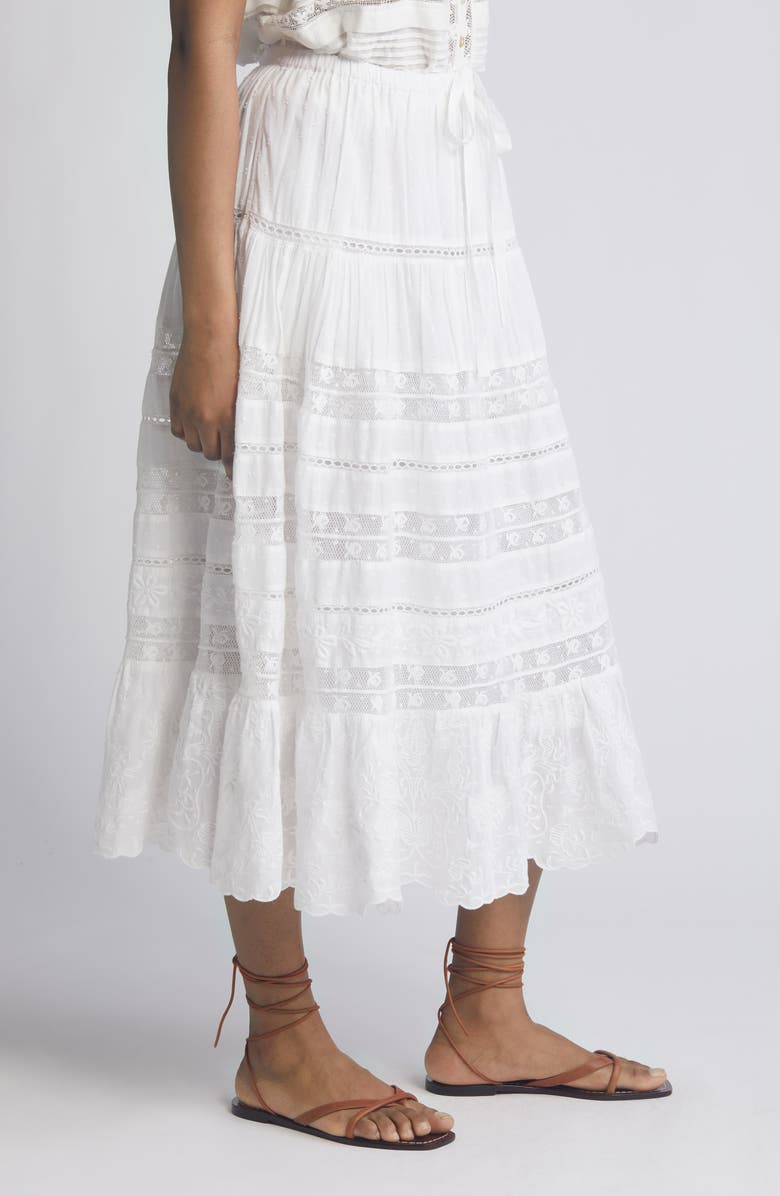 LoveShackFancy Donna Lace Tie Waist Maxi Skirt, Alternate, color, White