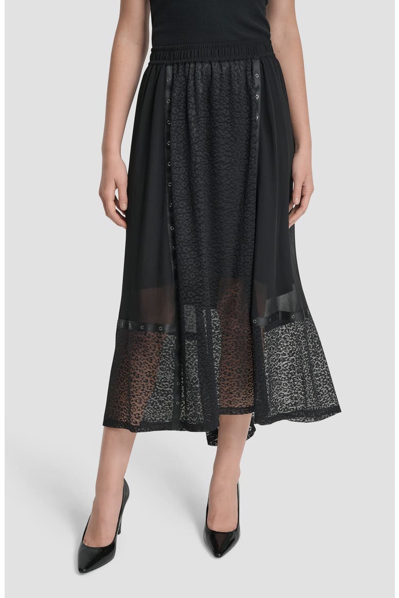 Leopard Spot Mesh A-Line Skirt, Main, color, BLACK
