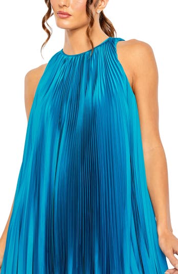 Pleated Halter Neck Flowy Mini Trapeze Dress