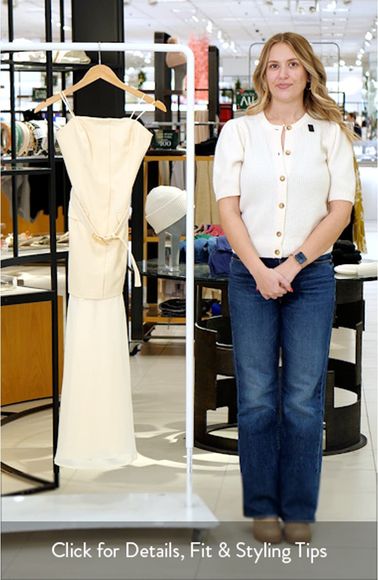 Strapless Mixed Media Belted Midi Dress, sales video thumbnail