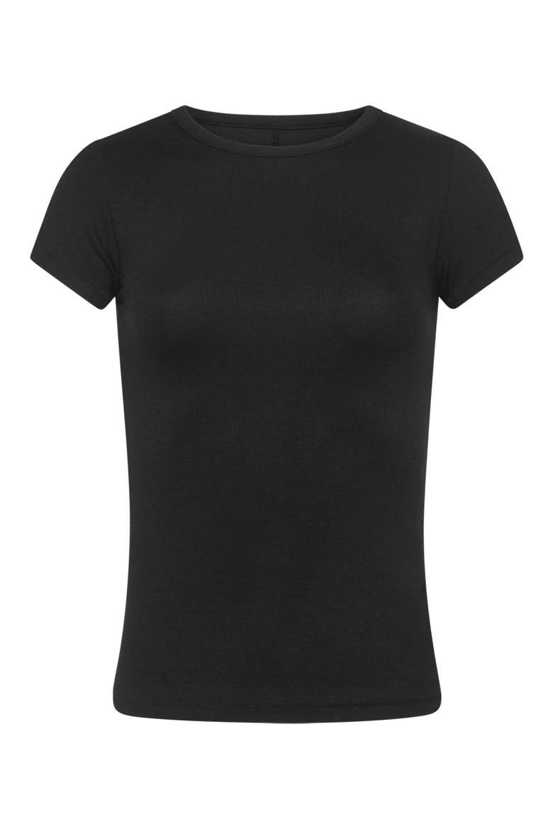 Slinky Rib Crewneck T-Shirt, Alternate, color, BLACK