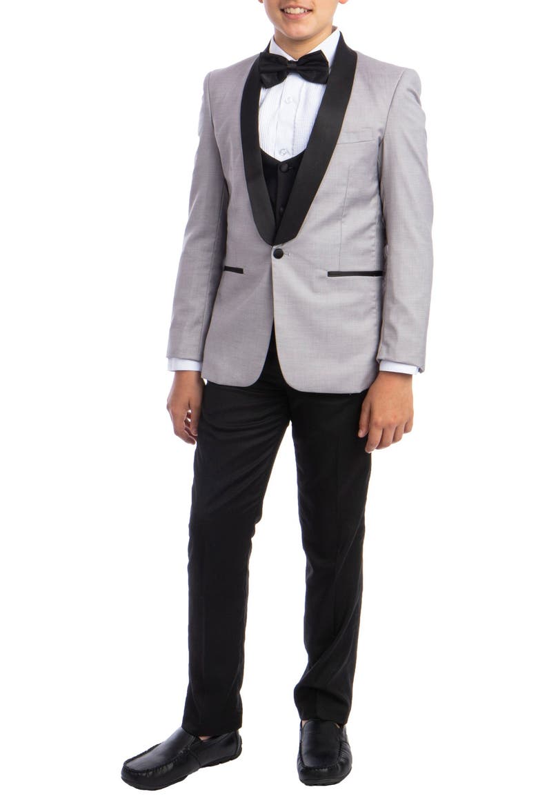 Kids' Solid Shawl Collar 5-Piece Tuxedo, Main, color, LIGHT GREY