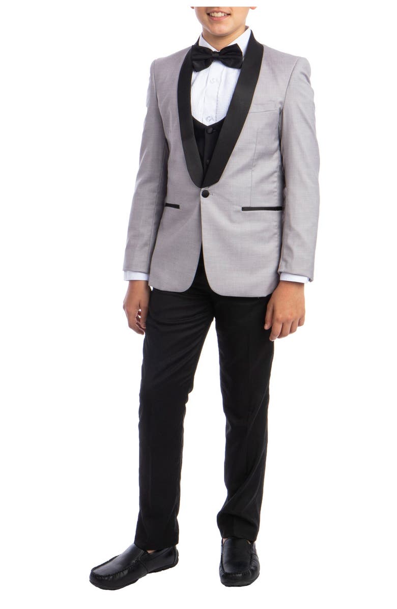 Perry Ellis Kids' Solid Shawl Collar 5-Piece Tuxedo, Main, color, Light Grey