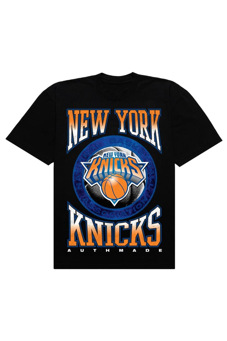 Men's Authmade Black New York Knicks Vintage Metal Premium Heavyweight T-Shirt, Alternate, color, Black