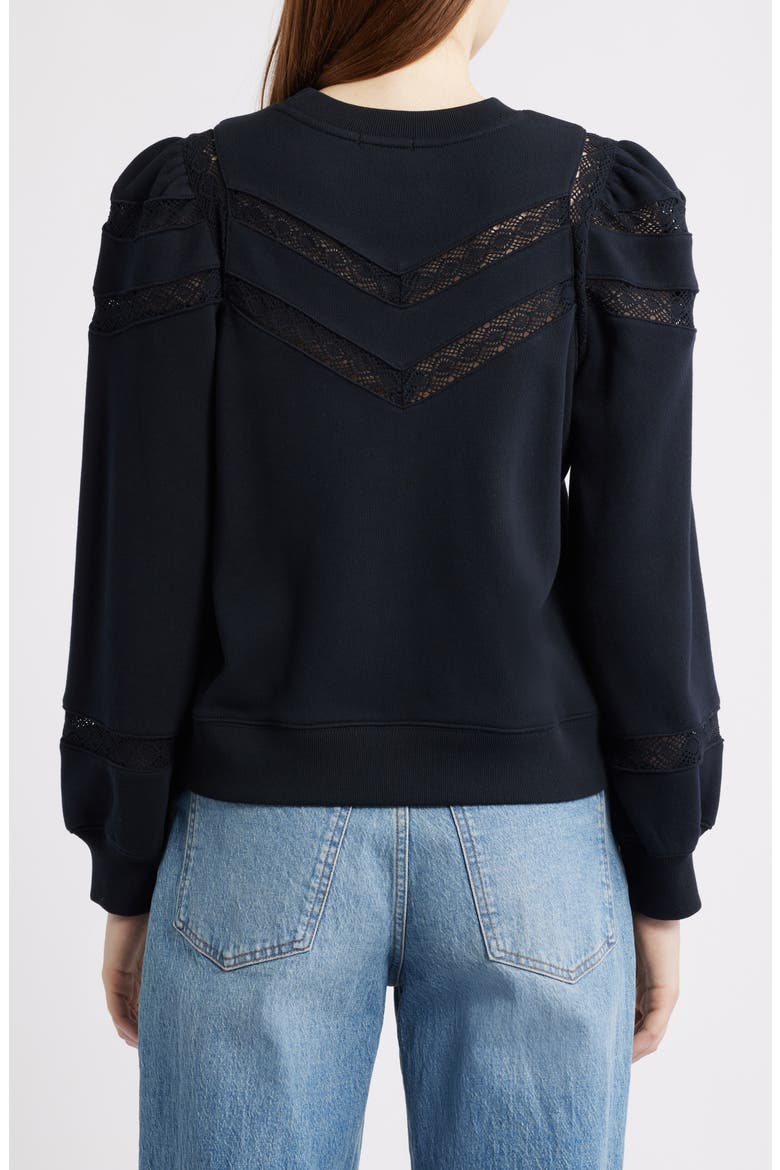 Isles Lace Inset Cotton Sweatshirt, Alternate, color, BLACK