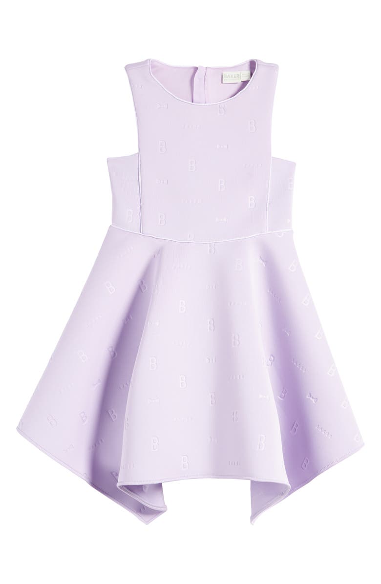 Baker by Ted Baker Kids' Embossed Handkerchief Hem Scuba Crepe Dress, Main, color, Purple