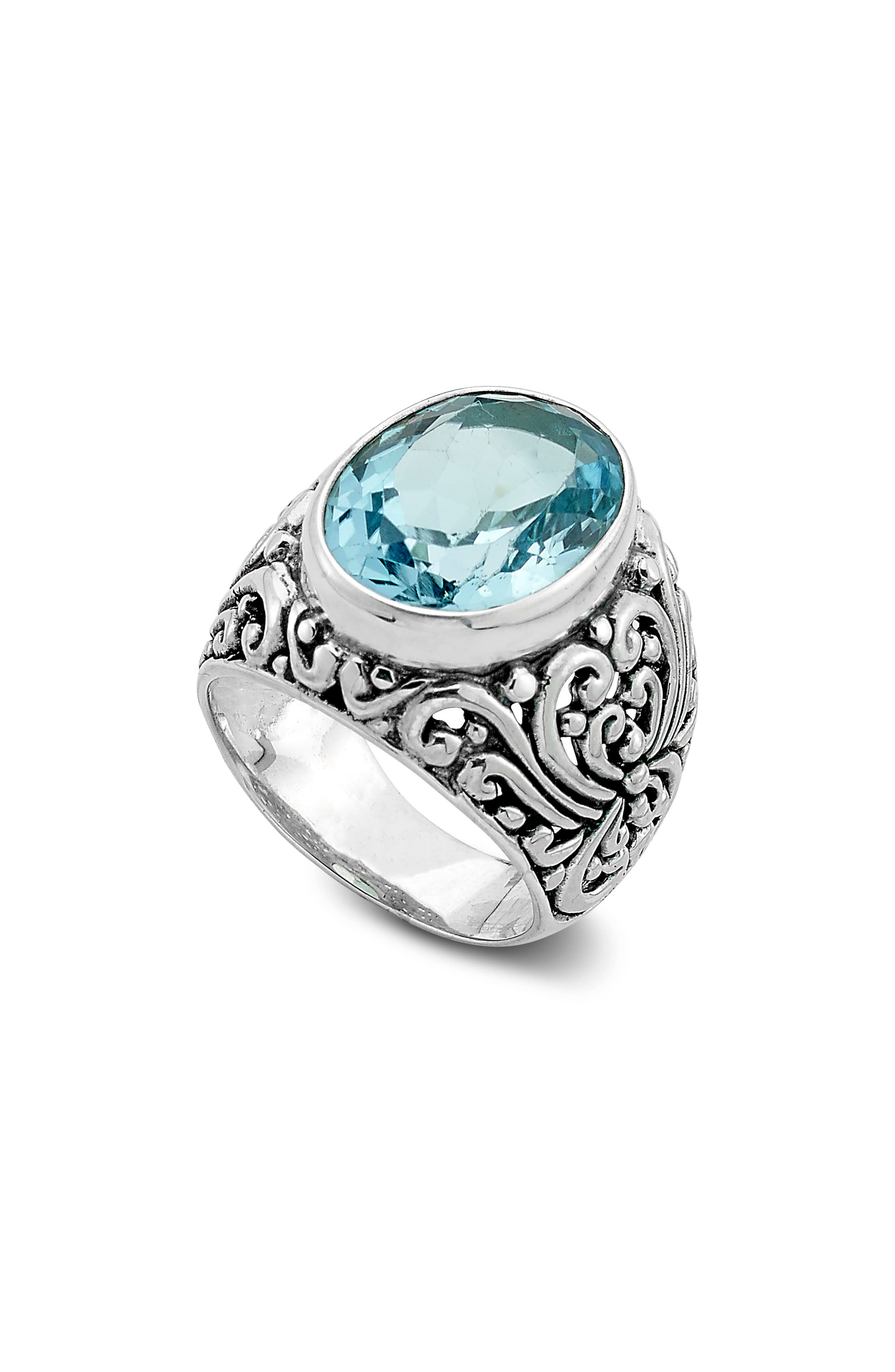 SAMUEL B. Sterling Silver & Semiprecious Stone Filigree Ring