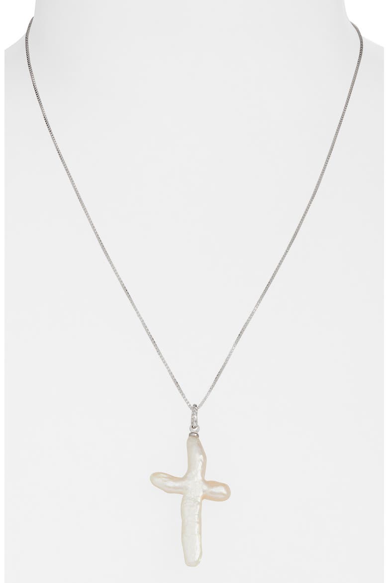 Esther Freshwater Pearl Cross Pendant Necklace, Alternate, color, SILVER